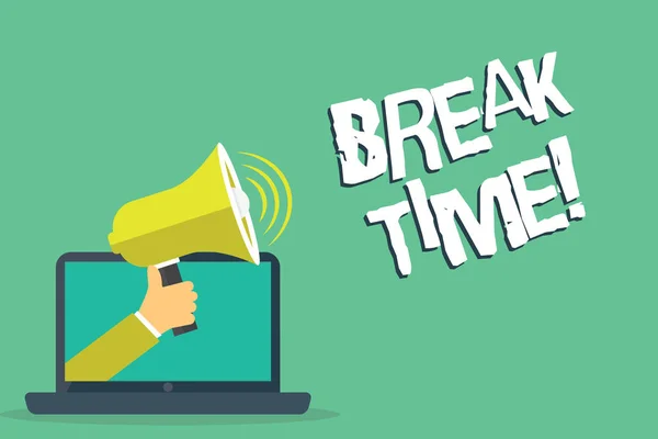 Scrivere una nota che mostra Break Time. Business foto in mostra Periodo di vacanza riposo Relax Vacanze senza lavoro — Foto Stock
