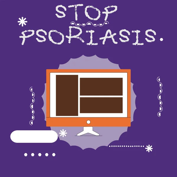 Escribiendo nota mostrando Stop Psoriasis. Exhibición de fotos de negocios Poner fin al trastorno que causa la rápida acumulación de células de la piel — Foto de Stock