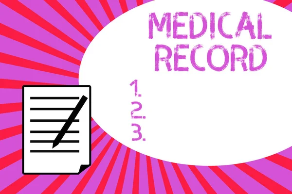 A kézírás szöveg írása orvosi rekord. Fogalom jelentése sorrendben írt bizonyítja s információt az egészségügyi — Stock Fotó