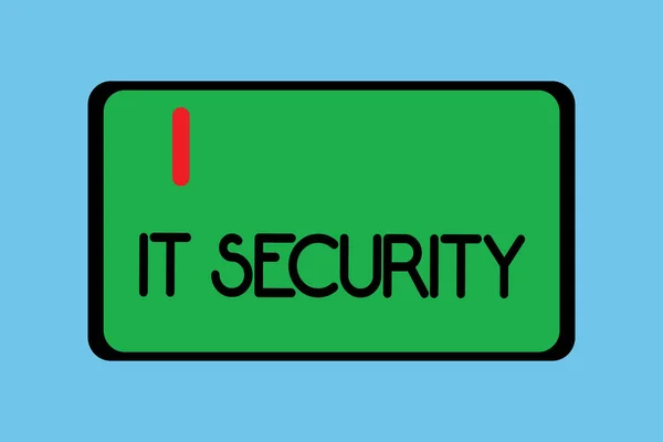 Manuscrito texto escrito It Security. Conceito significado Proteção de sistemas conectados à Internet contra ataques cibernéticos — Fotografia de Stock