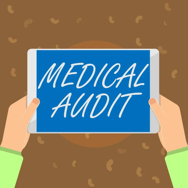 Conceptual hand writing showing Medical Audit. Business photo text Review of the professional standards of examinings in treating — Stock Photo, Image