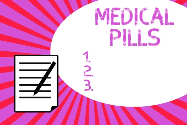 Handschriftliche Texte, die medizinische Tabletten schreiben. Konzept bedeutet Medikament zur Diagnose von Heilungsbehandlung und Vorbeugung von Krankheiten — Stockfoto