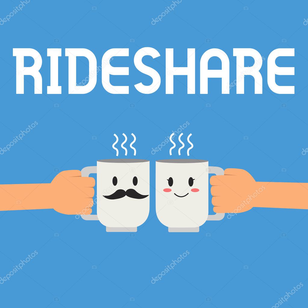 Writing note showing Rideshare. Business photo showcasing Sharing rides or transportation Carpool Online Taxi service