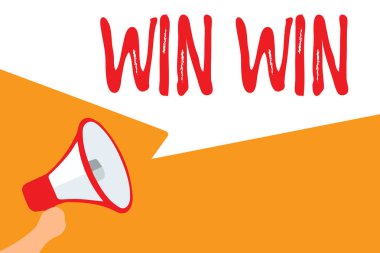 Kazan kazan gösterilen metin işareti. Kavramsal fotoğraf her iki bölümü için strateji elde yararları önemli mesajı yüksek sesle konuşan müzakere sözleşme megafon hoparlör konuşma kabarcıklar.