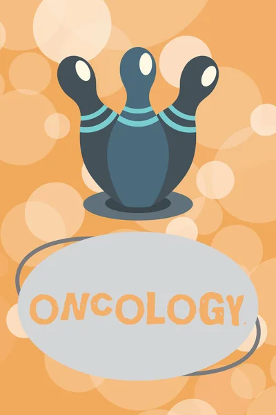 Sinal de texto mostrando Oncologia. Foto conceitual Ramo da ciência médica que lida com tumores, incluindo a origem — Fotografia de Stock
