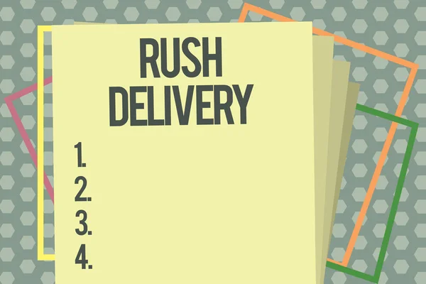 Письменный текст Rush Delivery. Деловая концепция срочной транспортировки грузов заказчику — стоковое фото