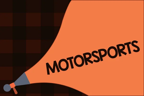 Scrittura concettuale a mano che mostra Motorsports. Business photo text Eventi sportivi competitivi che coinvolgono veicoli a motore — Foto Stock