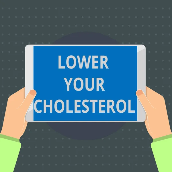 Szöveg Jel Mutatja Koleszterinszint Fogalmi Fénykép Csökkenteni Bevitelét Zsíros Ételek — Stock Fotó