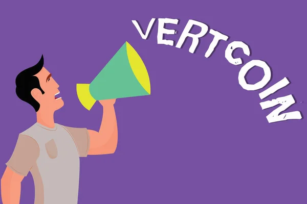 Tekst teken weergegeven: Vertcoin. Conceptuele foto Cryptocurrency Blockchain digitale valuta verhandelbare token — Stockfoto