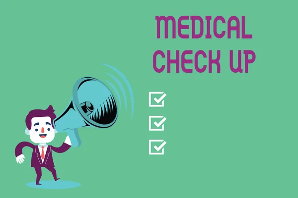 Escrita de mão conceitual mostrando Medical Check Up. Foto de negócios mostrando exame físico completo para testar o estado de saúde — Fotografia de Stock