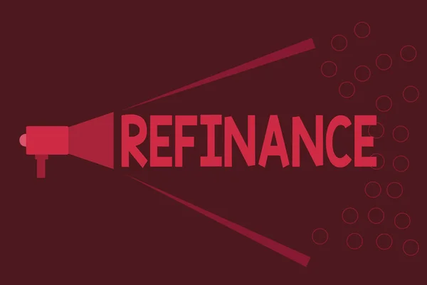 Word writing text Refinance. Business concept for Finance again Replacement of existing debt with another one — Stock Photo, Image