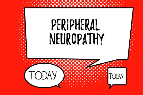Написание текста Периферическая нейропатия. Бизнес-концепция состояния, в котором повреждена периферическая нервная система — стоковое фото