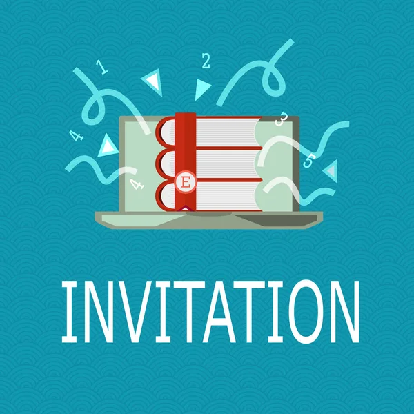 Conceptual hand writing showing Invitation. Business photo showcasing Written or verbal request someone to go somewhere or do something — Stock Photo, Image