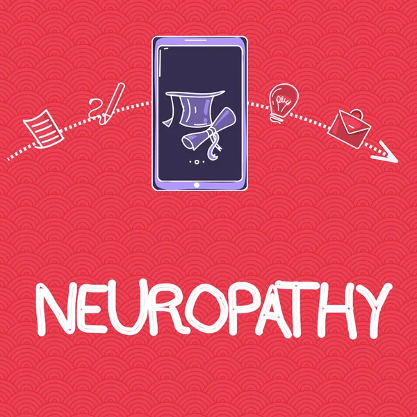 Написання тексту Нейропатія. Бізнес-концепція несправності нервів Втрата сенсу в руках і ногах — стокове фото