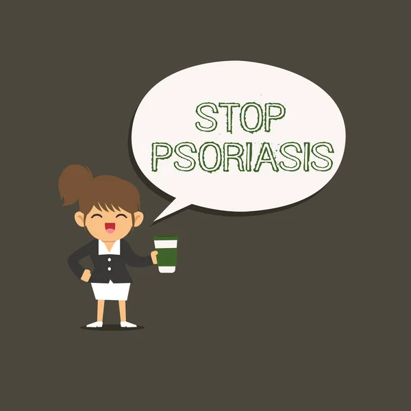 Escritura manual conceptual que muestra Stop Psoriasis. Exhibición de fotos de negocios Poner fin al trastorno que causa la rápida acumulación de células de la piel —  Fotos de Stock