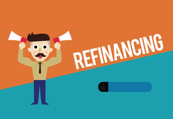 Znak textu zobrazeno refinancování. Konceptuální fotografie Finance opět s novými úvěry za nižší úrokové sazby — Stock fotografie