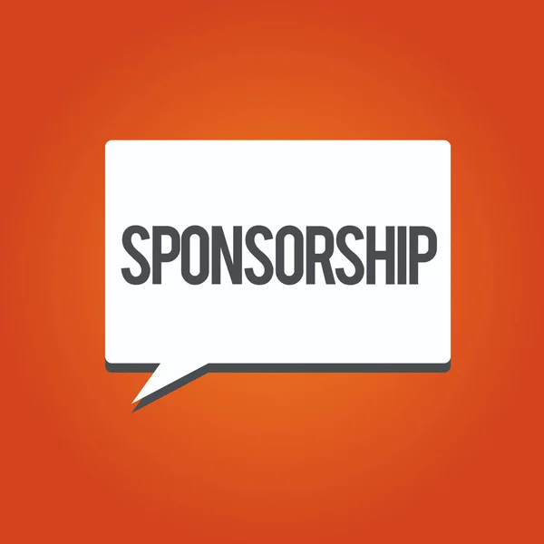 Menulis catatan menunjukkan Sponsorship. Foto bisnis yang menampilkan posisi sebagai sponsor memberikan dukungan keuangan untuk kegiatan — Stok Foto