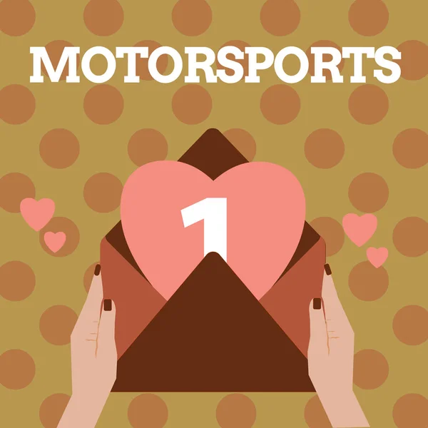 Signo de texto que muestra Motorsports. Foto conceptual Eventos deportivos competitivos que involucran vehículos motorizados —  Fotos de Stock