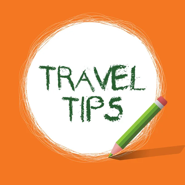 Konzeptionelle Handschrift mit Reisetipps. Geschäftsfotos mit Empfehlungen für eine glückliche Reise und einen sicheren, komfortablen Urlaub — Stockfoto