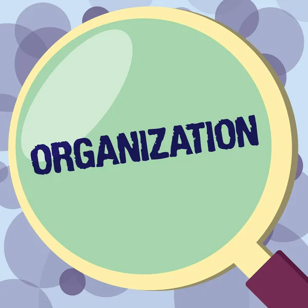 Signo de texto mostrando Organización. Foto conceptual Grupo organizado de muestra con un propósito particular Negocio — Foto de Stock