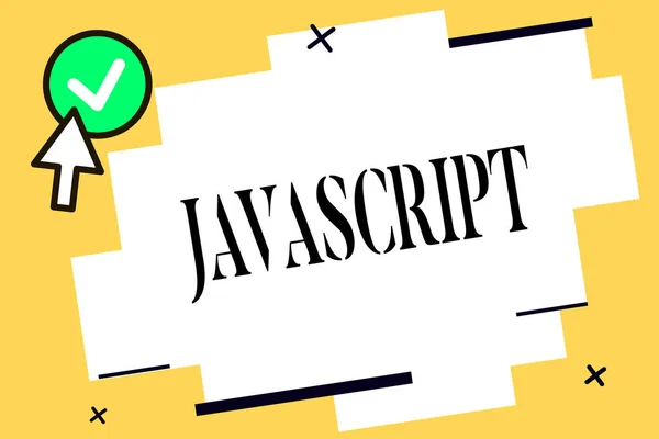概念手写显示 Javascript。用于创建交互式效果的商务照片文本计算机编程语言 — 图库照片
