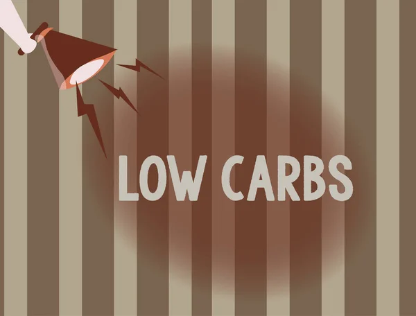 Signo de texto mostrando carbohidratos bajos. Foto conceptual Restringir el consumo de carbohidratos Dieta de análisis de pérdida de peso — Foto de Stock