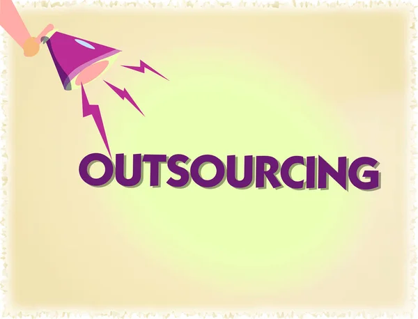 Σύνταξη κειμένου Word Outsourcing. Επιχειρηματική ιδέα για την απόκτηση αγαθών ή υπηρεσιών μέσω σύμβασης από εξωτερικό προμηθευτή — Φωτογραφία Αρχείου