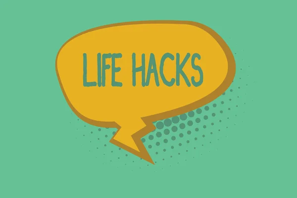 Signo de texto que muestra Life Hacks. Foto conceptual Técnica de estrategia para analizar las actividades diarias de manera más eficiente —  Fotos de Stock