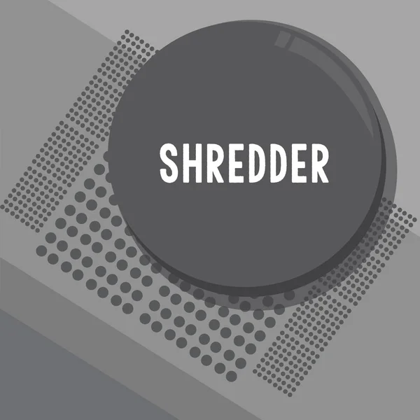 Escrita de mão conceitual mostrando Shredder. Máquina de exibição de fotos de negócios ou outro dispositivo para triturar algo como papel — Fotografia de Stock