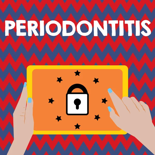 Σύνταξη σημείωσης εμφάνιση περιοδοντίτιδας. Επαγγελματίες φωτογραφία προβάλλοντας οίδημα των ιστών γύρω από τα δόντια συρρίκνωση των ούλων — Φωτογραφία Αρχείου