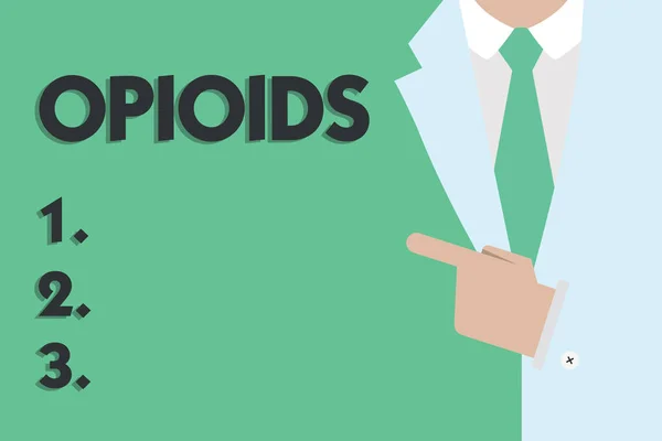Signo de texto que muestra opioides. Foto conceptual Clase de drogas que incluyen la heroína ilegal Planta de amapola de opio — Foto de Stock