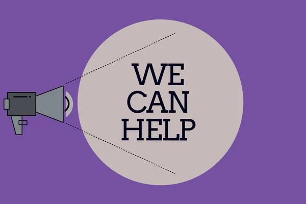 Signo de texto que muestra Podemos Ayudar. Foto conceptual Permítanos ayudarle a dar consejos soluciones de servicio de asistencia —  Fotos de Stock