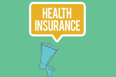 Sağlık sigortası gösterilen Not yazma. İş fotoğraf kapsama vitrine tıbbi ve cerrahi masraflarını öder 