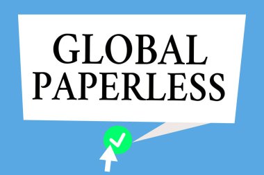 Global Paperless 'ı gösteren kavramsal el yazısı. Kağıt yerine e-posta gibi teknoloji yöntemleri için kullanılan iş fotoğrafı metni