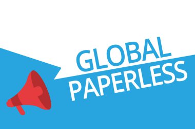 Global Paperless 'ı gösteren kavramsal el yazısı. Kağıt yerine e-posta gibi teknoloji yöntemleri için kullanılan iş fotoğrafı metni