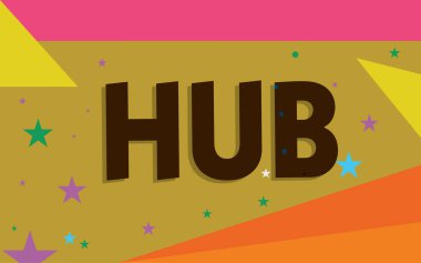 Kavramsal el hub gösterilen yazma. İş fotoğraf metin bir faaliyet bölgesi ve ağ Orta kısım etkili Merkezi