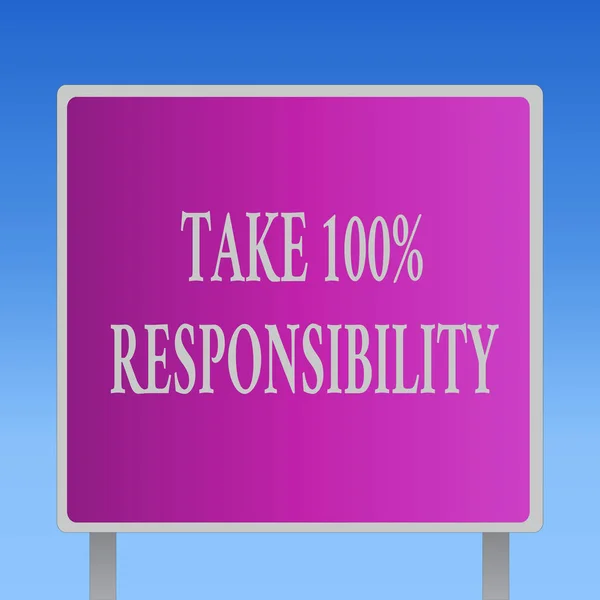 Ecriture conceptuelle montrant Take 100 Responsibility. Texte de la photo d'affaires être pleinement responsable de vos actions et pensées — Photo