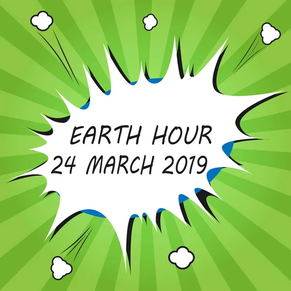 Handgeschreven tekst schrijven van Earth Hour 24 maart 2019. Begrip betekenis vieren duurzaamheid Save the Planet Lights Off — Stockfoto