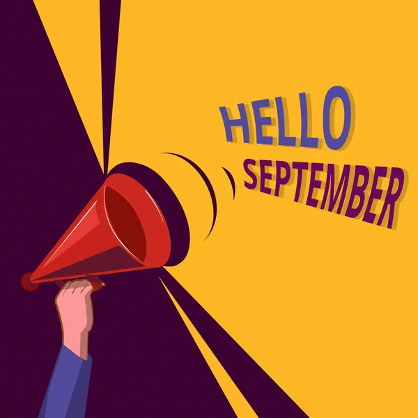 Konceptuell handstil visar Hej September. Affärsfoto visar ivrigt vill ha ett varmt välkomnande till september månad — Stockfoto