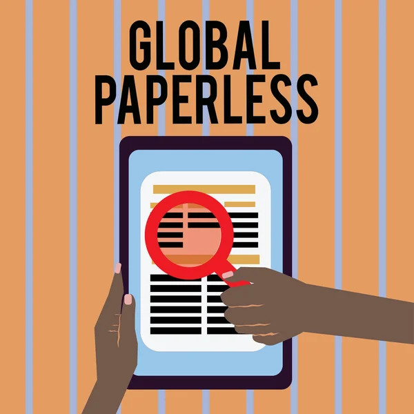 Escritura manual conceptual que muestra Global Paperless. Texto de foto de negocios va para métodos de tecnología como el correo electrónico en lugar de papel — Foto de Stock