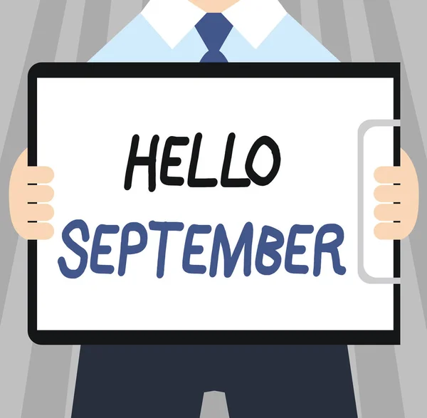 Texto de escritura de palabras Hola septiembre. Concepto de negocio para querer ansiosamente una cálida bienvenida al mes de septiembre — Foto de Stock