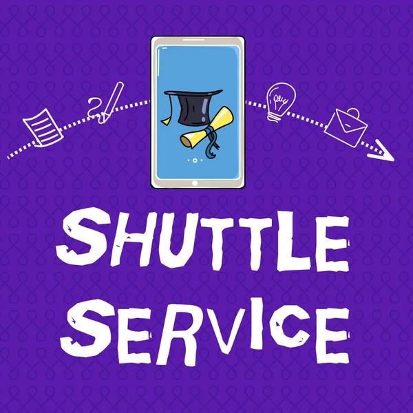Writing note showing  Shuttle Service. Business photo showcasing vehicles like buses travel frequently between two places