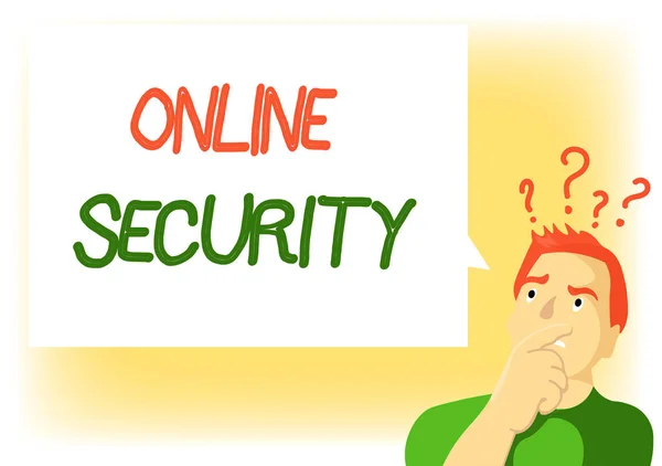 Nota de escrita mostrando Segurança Online. Foto de negócios mostrando regras para proteger contra ataques através da Internet — Fotografia de Stock