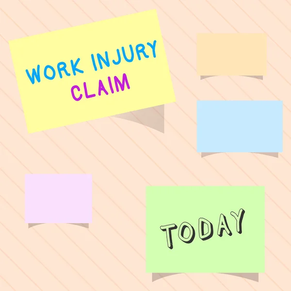 Word writing text Work Injury Claim. Business concept for Medical care reimbursement Employee compensation