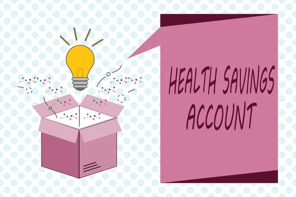 Writing Obs visar hälso-sparkonto. Företag foto skylta användare med hög självrisk Health Insurance Policy — Stockfoto