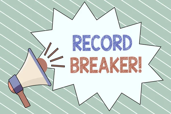 A Record Breakert ábrázoló levél. Üzleti fotó bemutatása valaki vagy valami, hogy veri a korábbi legjobb eredményt — Stock Fotó