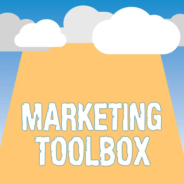 Texto para escrita de palavras Marketing Toolbox. Conceito de negócio para Meios na promoção de um produto ou serviços Automação — Fotografia de Stock