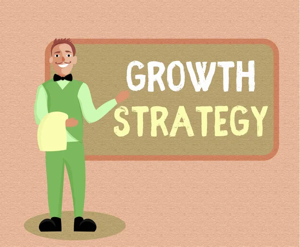 Schrijfnota met groeistrategie. Business photo showcasing Strategie gericht op het winnen van een groter marktaandeel op korte termijn — Stockfoto