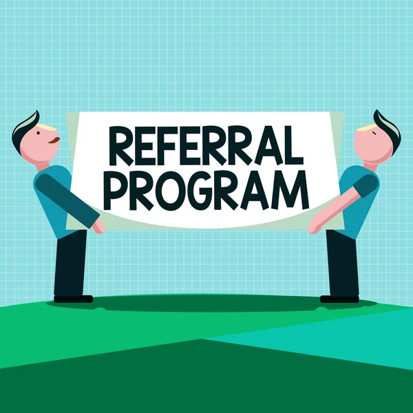 Writing note showing Referral Program. Business photo showcasing sending own patient to another physician for treatment — Stock Photo, Image