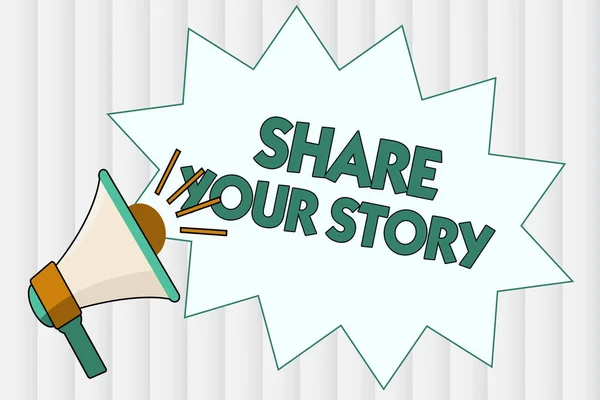 Escritura a mano conceptual que muestra Share Your Story. Foto de negocios mostrando pidiendo a alguien sobre sí mismo escribir la vida Biografía — Foto de Stock